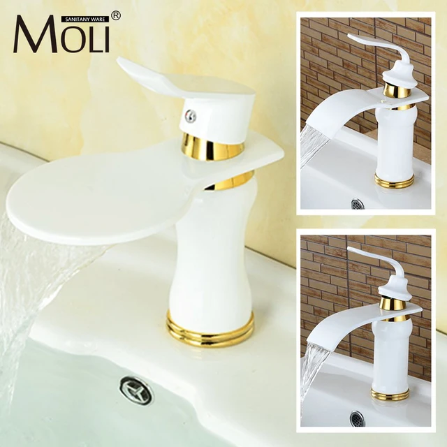 High Quality Soild Br White Painted Bathroom Faucet Single Lever High Quality Soild Br White Painted Bathroom Faucet Single Lever Hole Waterfall Basin Tap Mixer