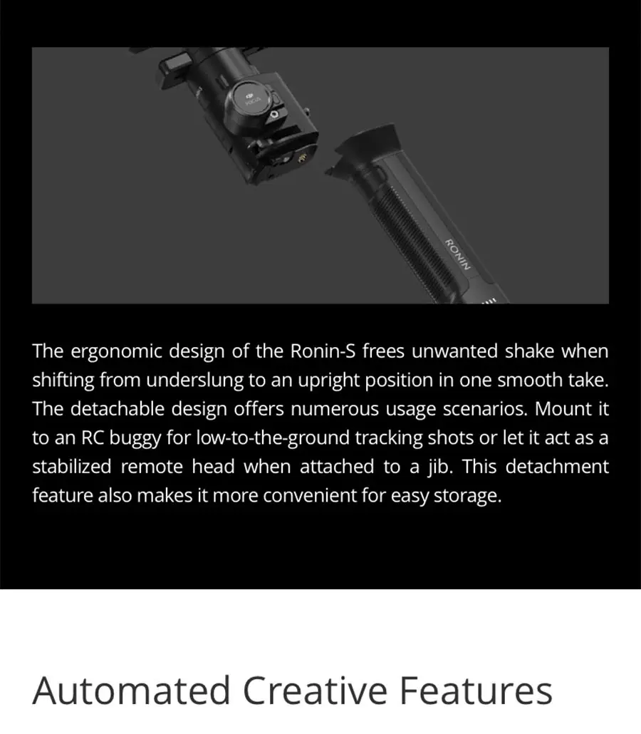 DJI Ronin S предметов первой необходимости/Стандартный комплект превосходное 3-осевая стабилизация Камера Управление 3,6 кг грузоподъемность Ёмкость Срок службы батареи 12hrs