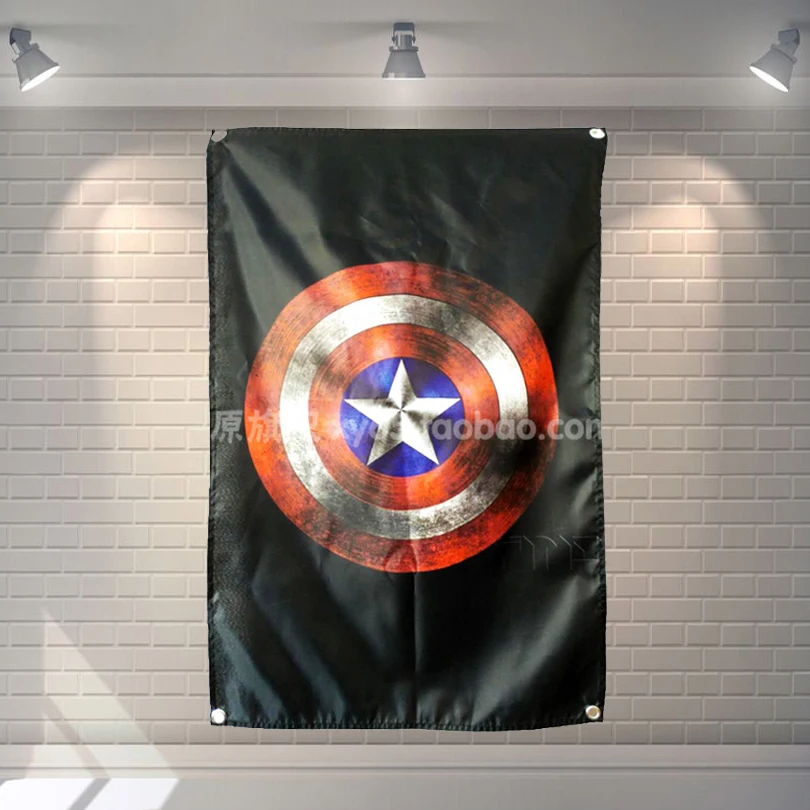 

"Captain America" Classic Movies Retro industrial style shield Cloth Flag Banners Bar Billiards Hall Studio Theme Wall Hanging