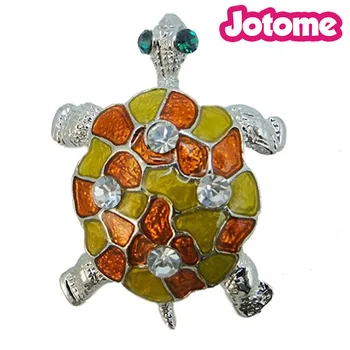 

100pcs a lot Turtle Clear Austrian Crystal Yellow Enamel Animal Brooch 1.65 Inch by 1.10 Inch