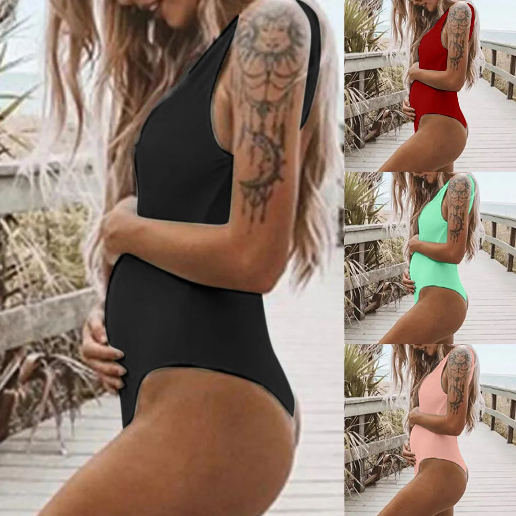 

Maternity Tankinis Women Summer Nursing Solid Swimsuit Beachwear Pregnant