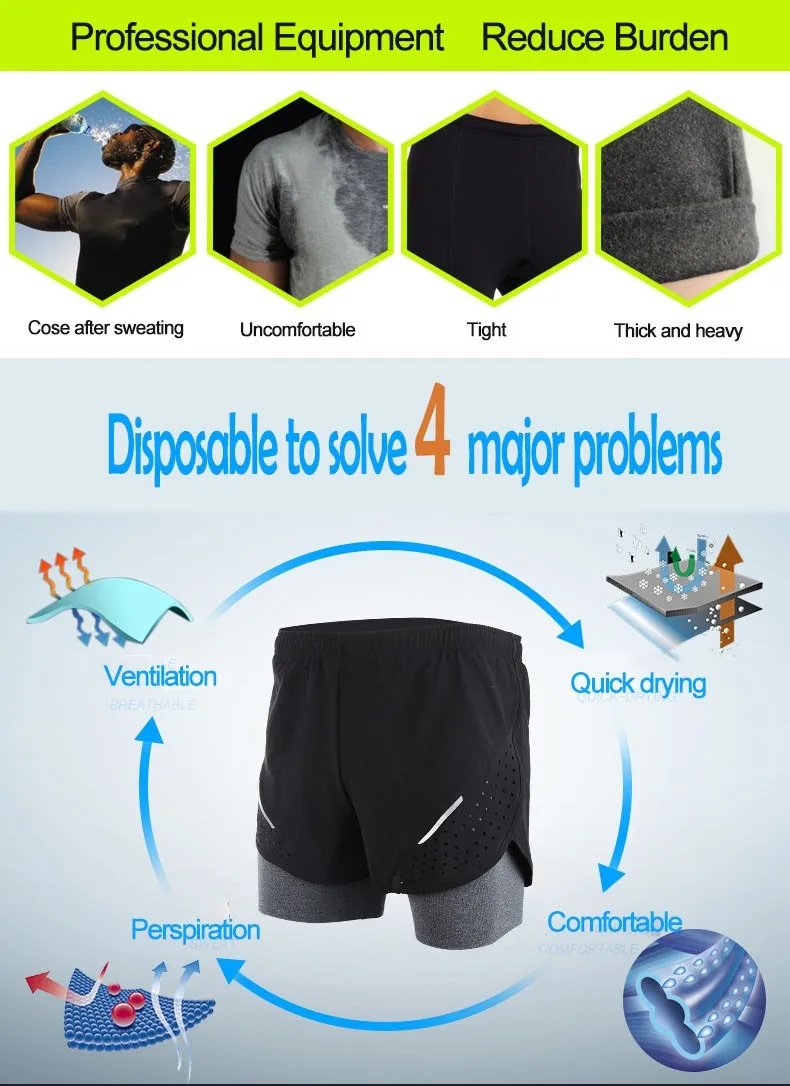 Мужские шорты 2 в 1 для бега, мужские спортивные шорты, быстросохнущие шорты для тренировок, пробежек, велоспорта с удлиненной подкладкой