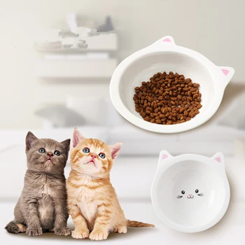 

Cute Ceramic Pet Food Bowl Cat Ears Shaping Bowls Cat Small Dog Water Container Pet Feeding Accessories