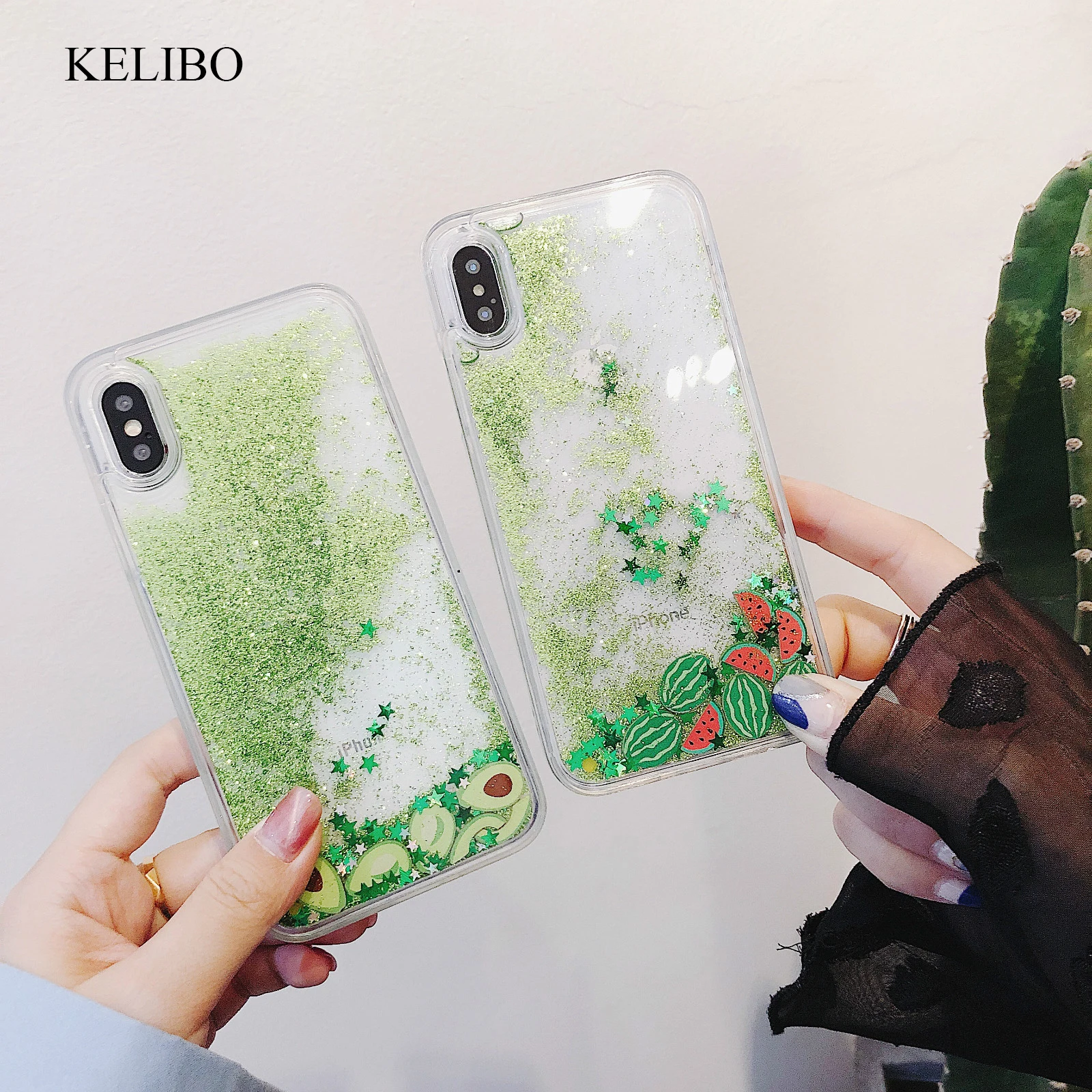 Fresh Quicksand Case For iPhone X 7 8 Phone 6 6s Plus XR XS Max Bling Dynamic Watermelon Avocado Cactus Capa |