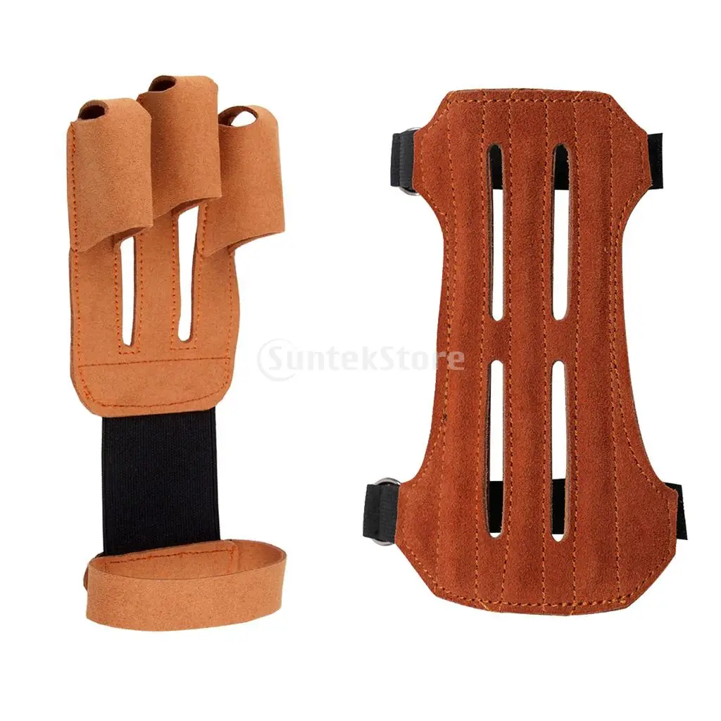 Adjustable Breathable Bow Arrow 3 Finger Glove with Archery Arm Guard Bracer Protector Hunting Accessories