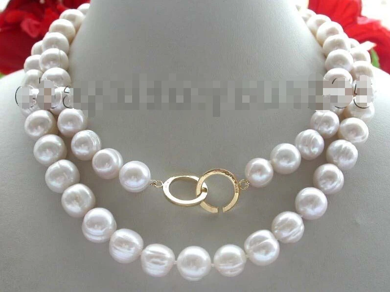 

32" Genuine Natural 13mm White Round Pearl Necklace 14KGP! (A0501)