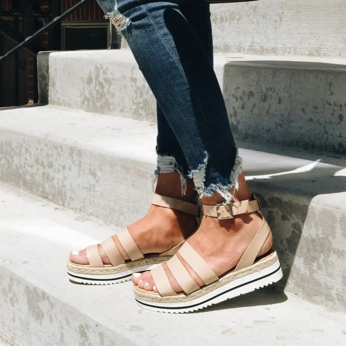 

MoneRffi Summer Wedge Espadrilles Women Sandals Velvet Flock Gladiator 2019 Sandals Women Casual Lace Up Women Platform Sandals