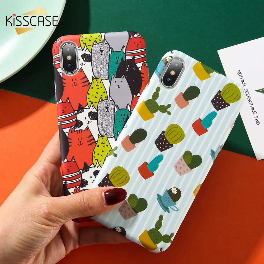 KISSCASE сладкий Стиль кактус узор случае X XS Max чехол для iPhone 6 6s 7 8 плюс Жесткий ПК