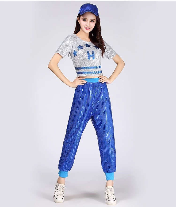 New jazz dance costume DS female adult Tops and pants cheerleading costume modern dance hip-hop sequins clothes