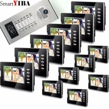 SmartYIBA 7 “Screen Apartamento Vídeo Porteiro Sistema de Telefone Da Porta 12 Monitores preto Câmera Da Porta de Acesso RFID para 12 Casa