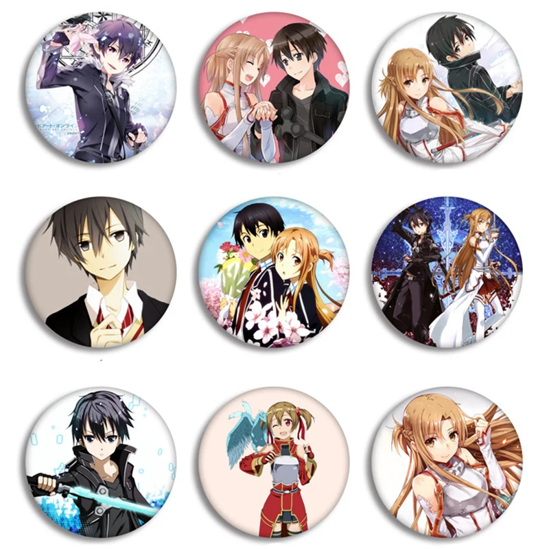 

Hot Anime Sword Art Online Brooches Badge Fashion Round Metal SAO Asura Kirito Brooches Pins Jewelry Best Friend Graduation Gift
