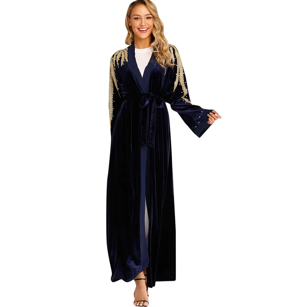 

CHAMSGEND Muslim Abaya Womens Dress Elegant Dubai Lady Summer Robes Long Sleeve Plus Size Stylish Party Maxi Home Dresses L0411