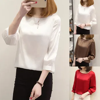 

Women Brief Office Tops Casual Work Wear O Neck Elegant Shirts Three Quarter Sleeve Blouses Korean Clothes Poleras Mujer