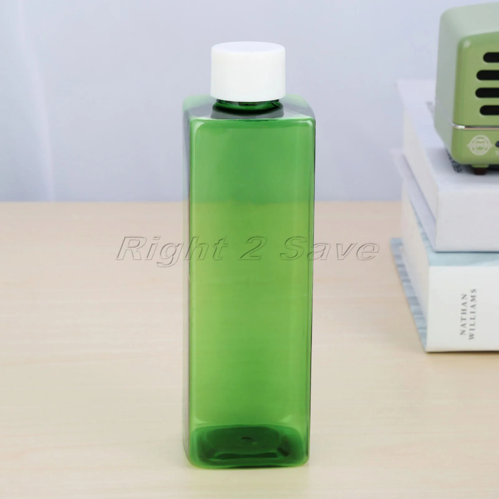 Пластиковая бутылочка квадратной формы 250 мл, внутренняя крышка, косметические контейнеры для путешествий, портативный крем, лосьон для душа, многоразовый инструмент для макияжа - Цвет: White Cover Green