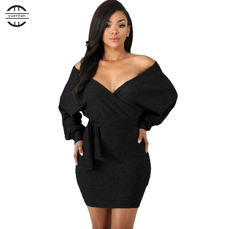 

2018 new autumn women Fashion dress plus size xl long sleeve sexy v-neck bodycon dress mini black bandge dress Female Vestidos
