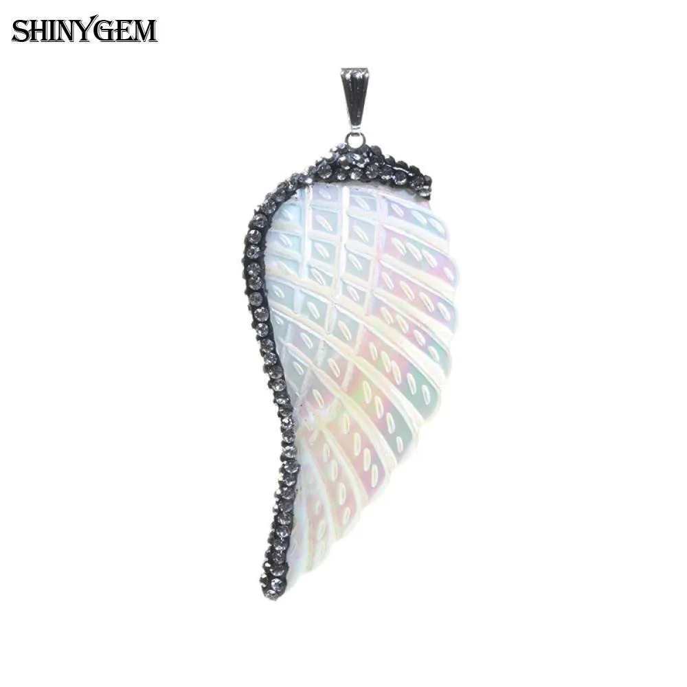 

ShinyGem Natural Pattern Shell Pendants Rainbow Angel Wing Pendants Black Brown Simulate Dragon Wing Pendants For Jewelry Making