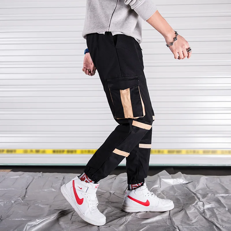 Spring and Autumn country tide loose Velcro multi-pocket function overalls men's tide brand Korean casual hip-hop beam feet pant