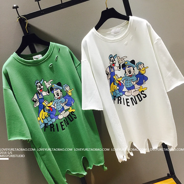 Корейский свитер свободного кроя для студентов, футболки с короткими рукавами и дырками, универсальные футболки ярких цветов, женские хлопковые рубашки, топы