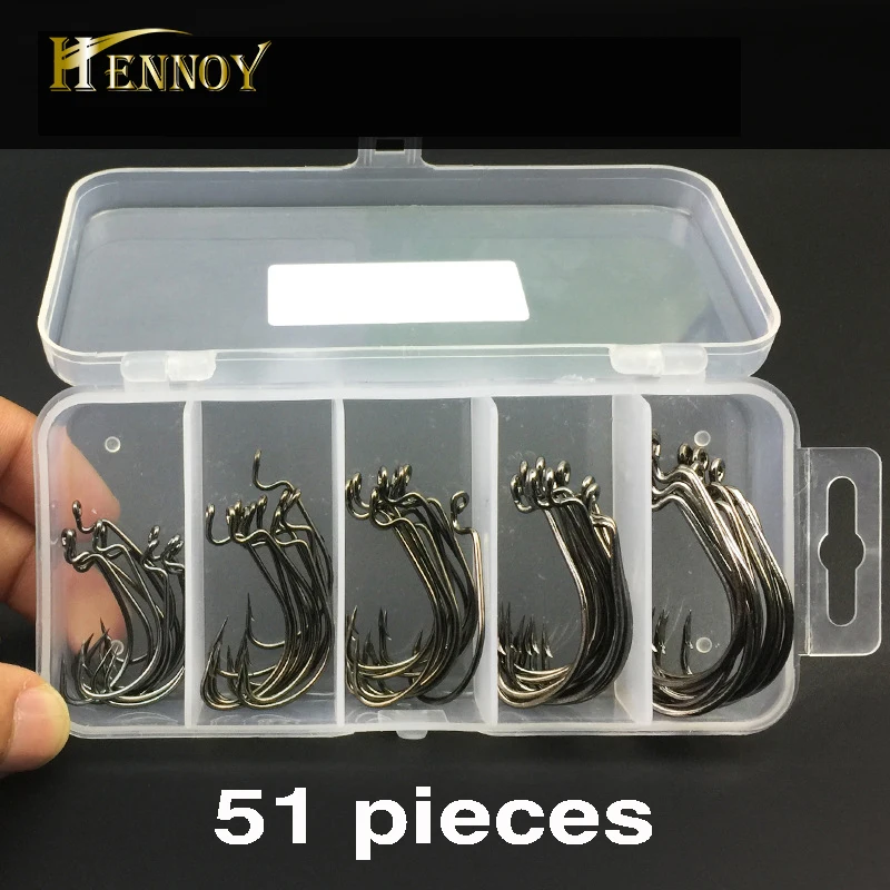 Hennoy 50pcs FishHooks Fishing Hook with Lead High Carbon Steel Barded