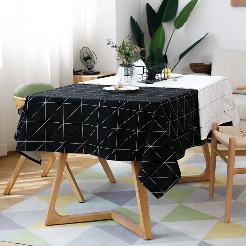 Modern Square Plaid Black And White Waterproof Table ...