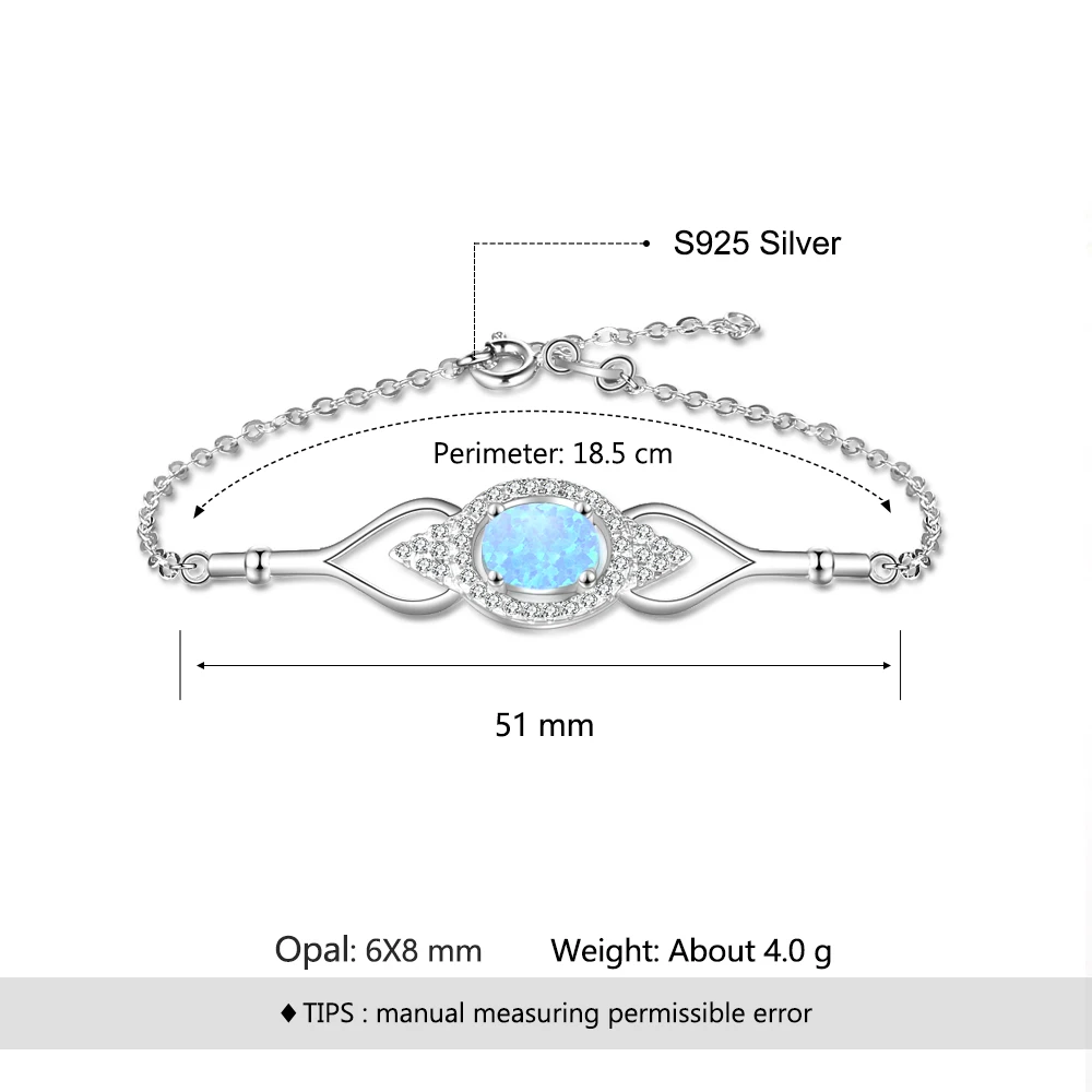 Браслеты и браслеты в форме глаз с голубым опалом и камнем браслеты из серебра 925 пробы для женщин модные вечерние ювелирные изделия(JewelOra BA102466
