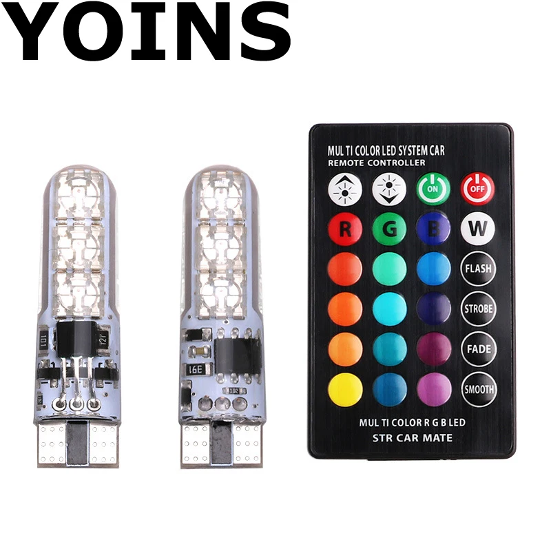 2 Pieces T10 W5W LED Car Lights Bulbs RGB With Remote Control 194 168 501 Strobe Led Lamp Reading White Red Amber 12V | Автомобили и