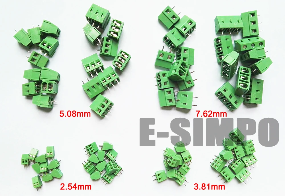 E Simpo PCB Клеммная колодка с винтовым разъемом набор 2 54 мм 3 81 5 08 7 62 2P 3P 8Valuesx10PC всего 80