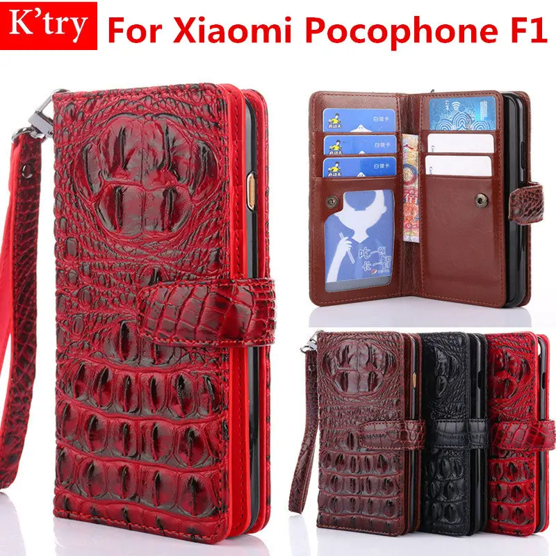Для Xiaomi Pocophone F1 случае 3D аллигатора крокодиловой кожи Стенд слота Кошелек Чехлы