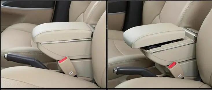 

black car console box with led light and 7 USB heighten 2 layer Car leather storage box case consolecar armrest arm rest vw