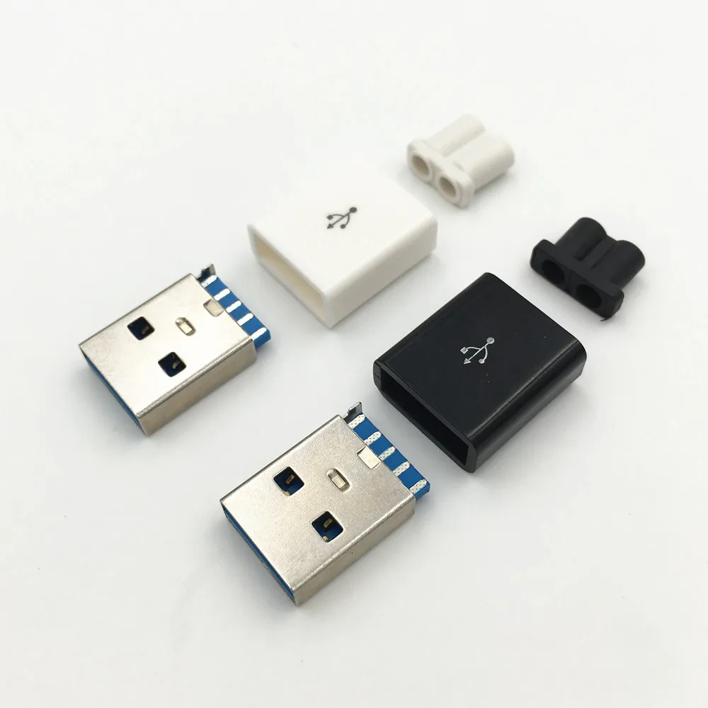 2 комплекта DIY USB 3,0 A штекер 4Pin тип сварки разъем 3 в 1 разъем пайки адаптер Белый Черный два отверстия