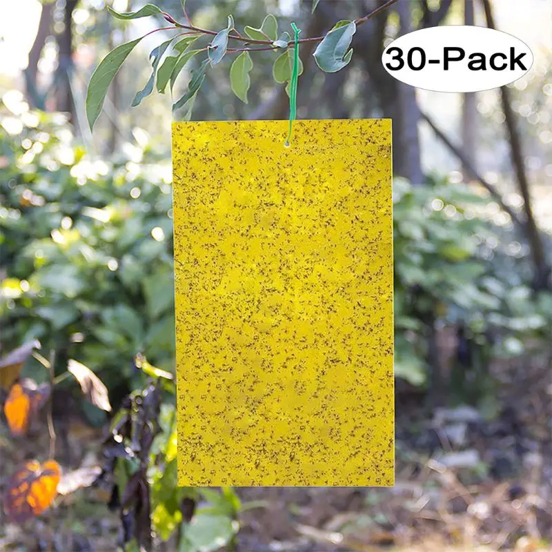 30 Pack Dual-Sided Yellow Sticky Traps for Flying Plant Insect (10x4 Inch, Included 30pcs Twist Ties)