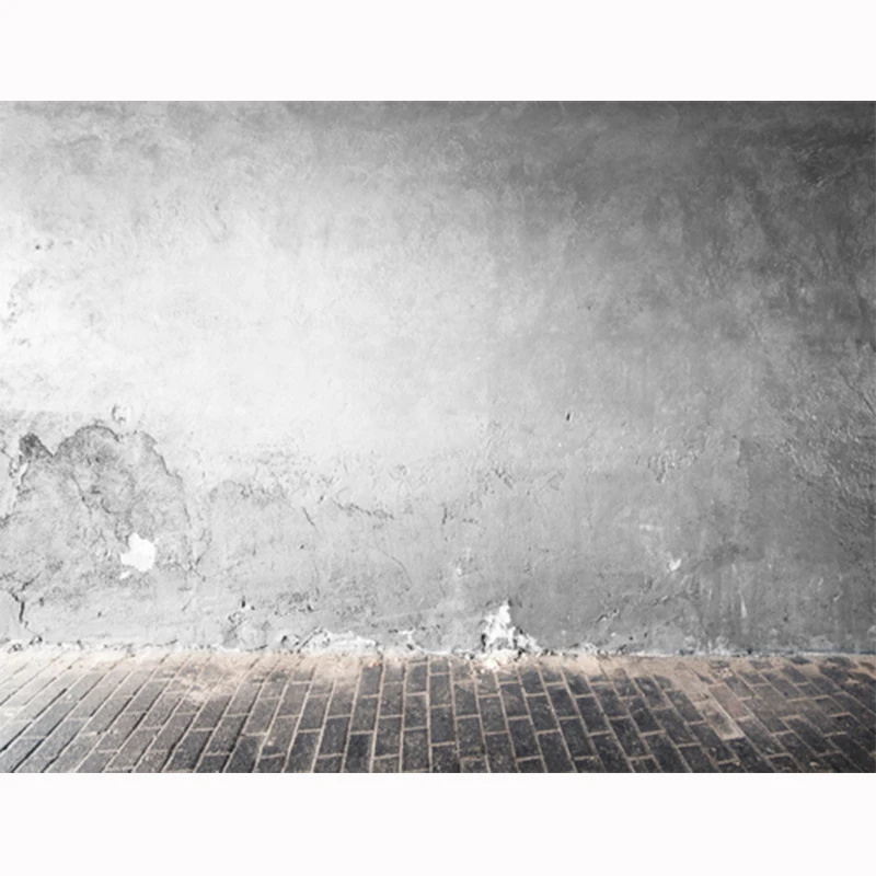 HUAYI white grey chic cement wall backdrop for portraits photography stained old grey cement wall brick floor background XT-4122