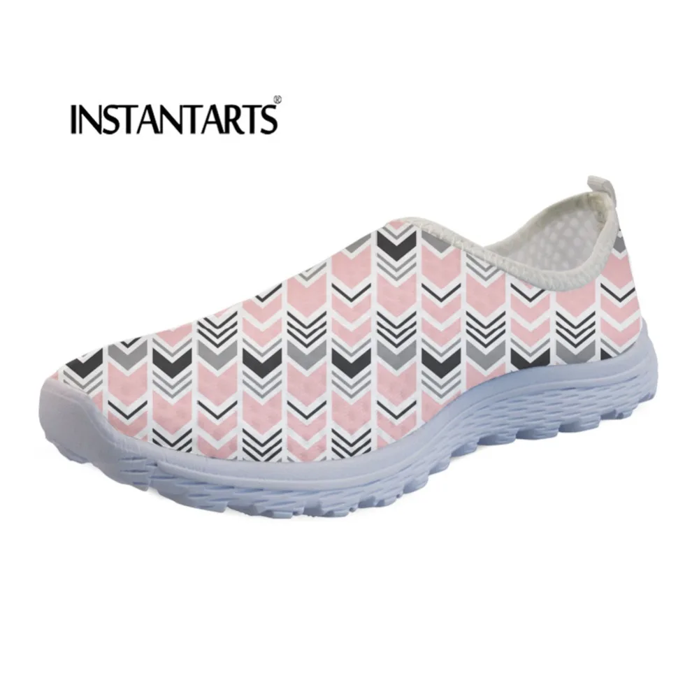 

INSTANTARTS 2019 Flats Shoes Women Spring Summer Flats Sneakers for Ladies Chevron Print Light Mesh Breath Comfort Student Shoes