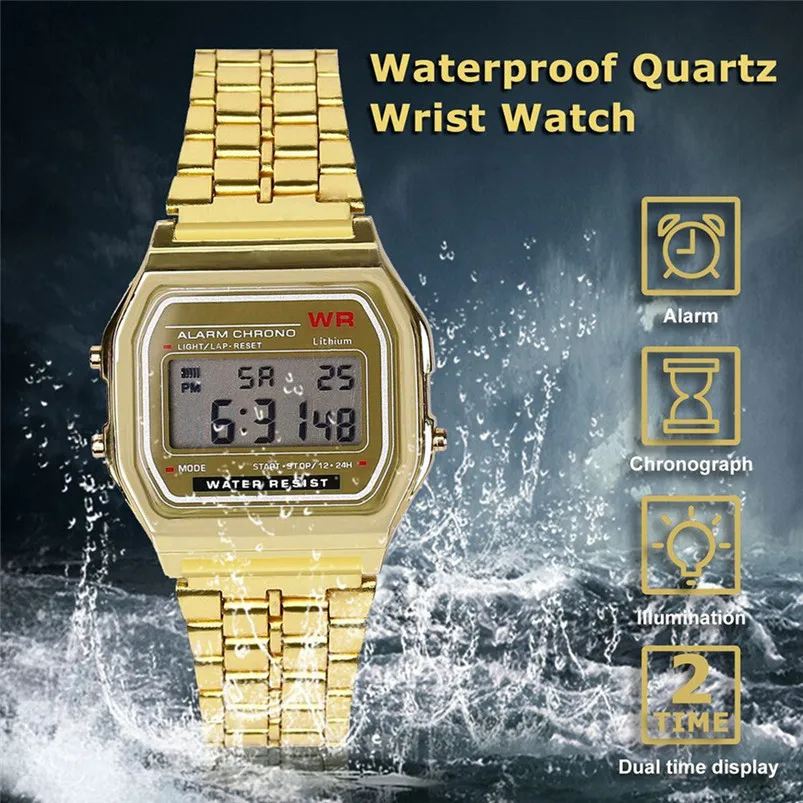 СВЕТОДИОДНЫЙ Цифровой Водонепроницаемый Кварцевые наручные часы платье золотые наручные часы для женщин мужчин s часы лучший бренд класса люкс Masculino Reloj R03