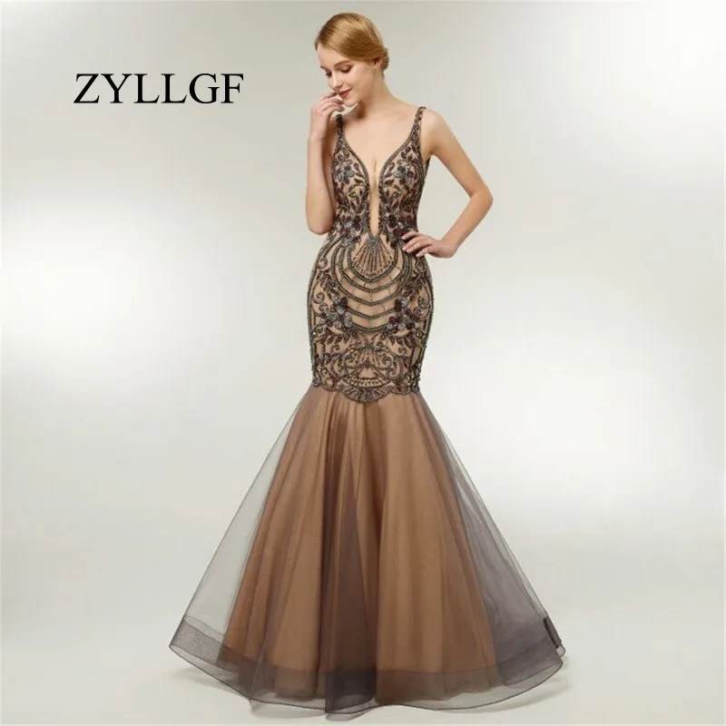 ZYLLGF Robe De Demoiselles D Honneurro сексуальные платья подружек невесты с открытой спиной для женщин Русалка V шеи бисером свадебное платье ES5