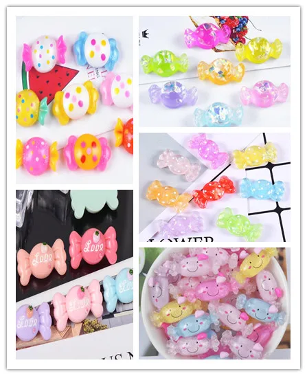 

glitter Kawaii Sweet Candy Resin Decoration Crafts Flatback Cabochon Embellishments For Scrapbooking Beads Diy Accessories