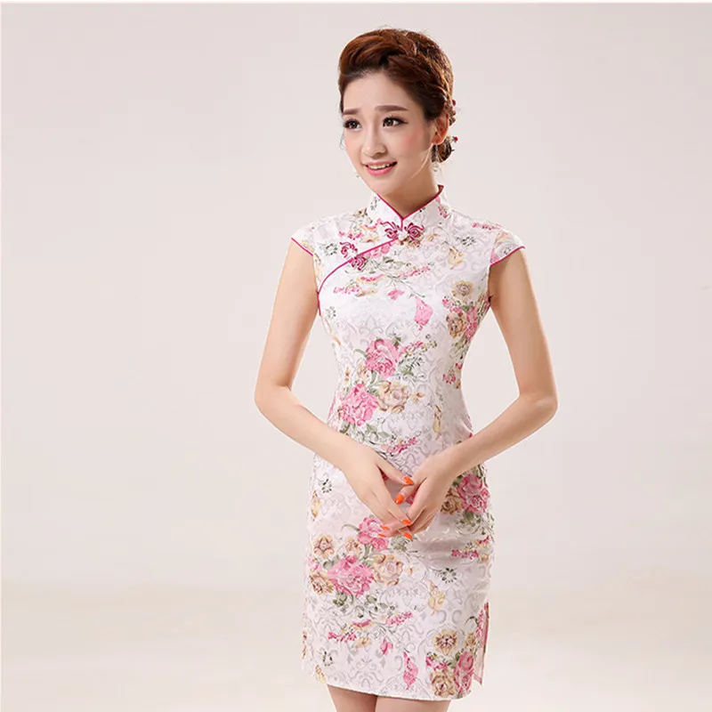 New Summer Silk Satin Cheongsam Chinese Traditional Dress