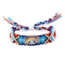 Прошитый сверкающий кристалл Aureate длинные ресницы голубые глаза тканый браслет дружбы тянущийся шнур скользящий узел хорошие мягкие ювелирные изделия