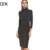 DIDK Winter Dresses Women Knee Length Sweater Dress Black Marled Knit Cowl Neck Long Sleeve Ribbed Pencil Dress
