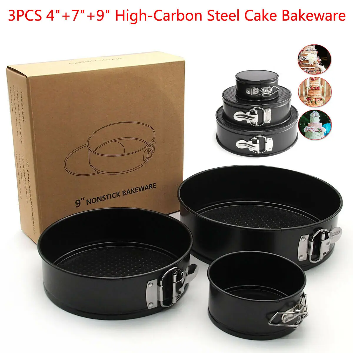 

3Pieces 4/7/9" Non Stick Cake Mold Baking Pan Tray Spring Form Round Bakeware Set Baking Dishes Springform Pans Drop shipping