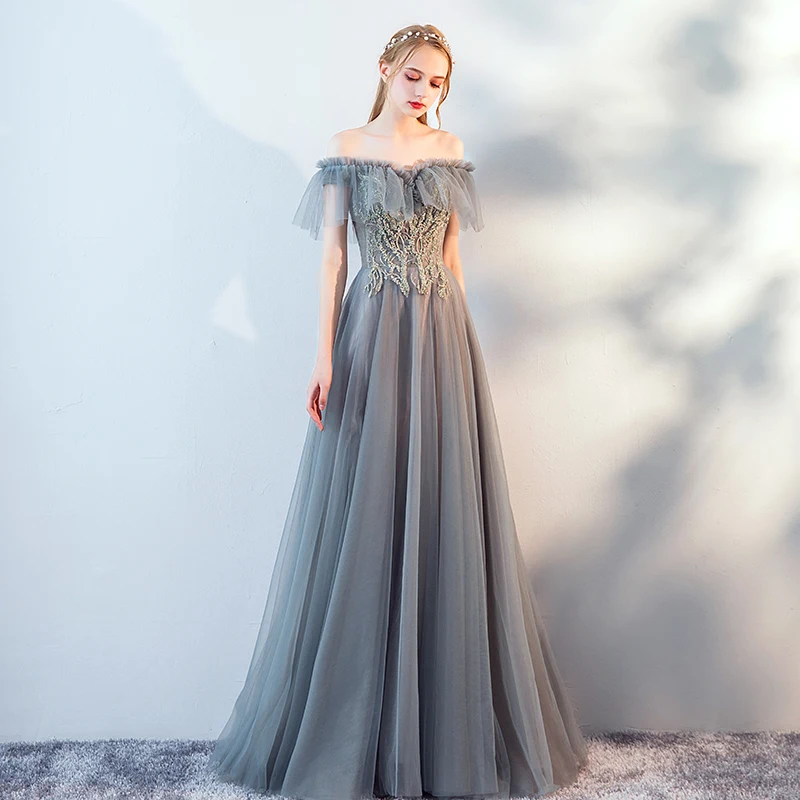 Robe De Soiree элегантные вечерние платья 2019 длинные тюлевые Аппликации с плеча