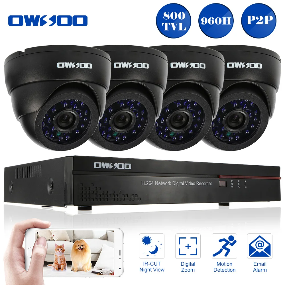 

OWSOO 8CH CCTV System 8CH 720P DVR 4PCS Indoor Infrared Dome Camera 800TVL Night Vision Home Security System Surveillance Kits