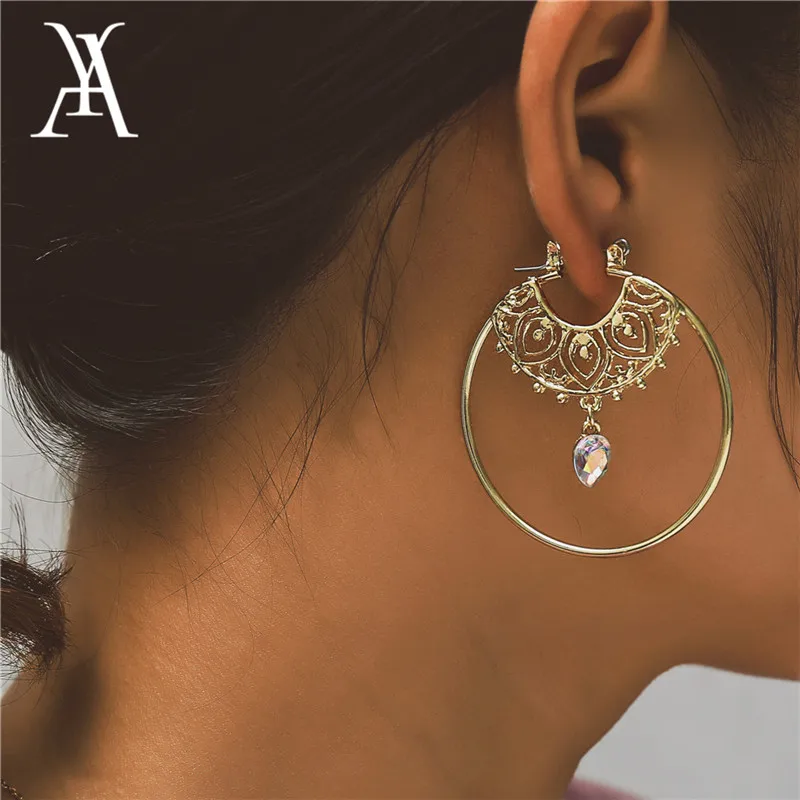 Boho Золото Цвет Большой серьги-кольца серьги для женщин Мода капли воды Кристалл геометрический обручи себе