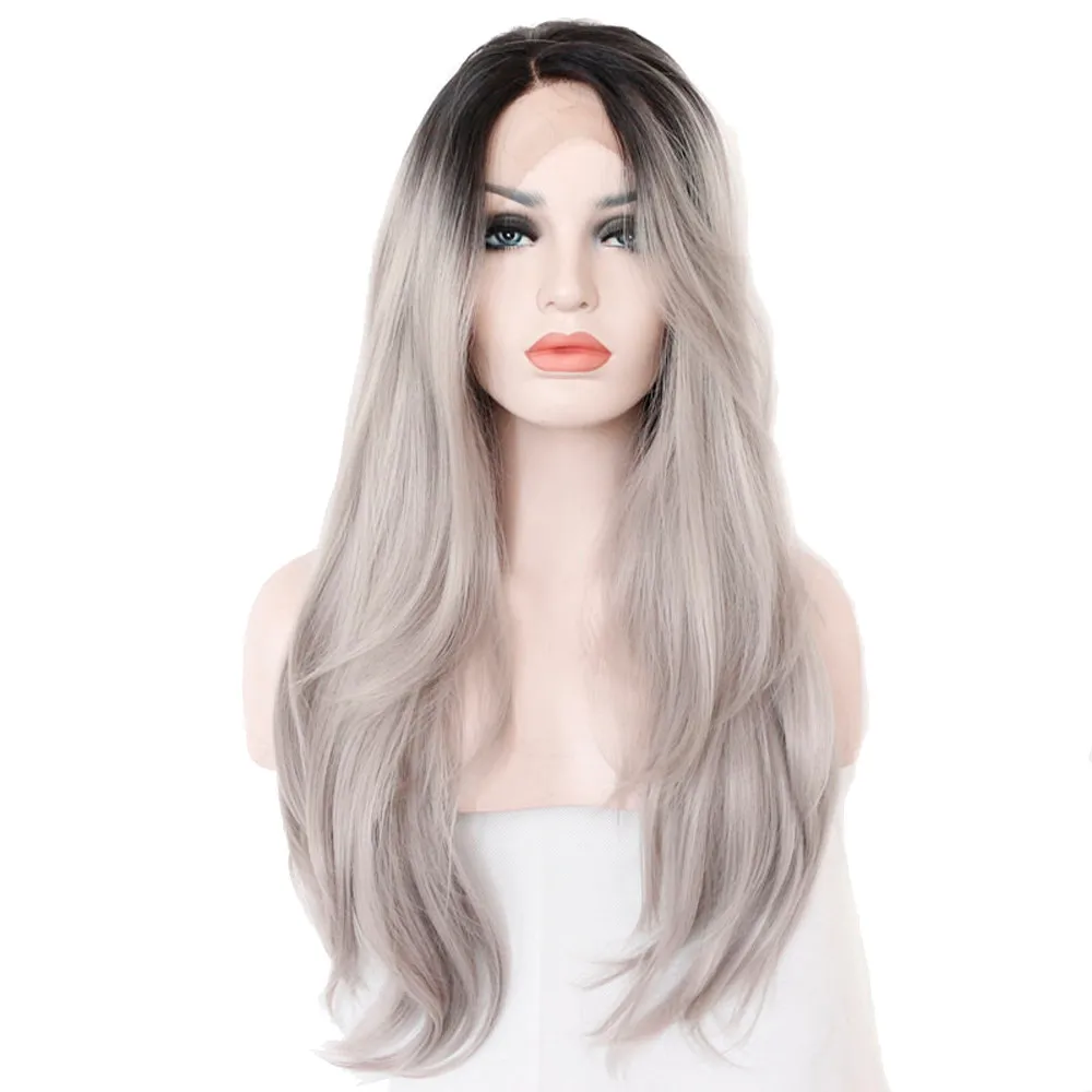 

Sexy Gradient Black Party WigsCosplay Synthetic Long Curly Middle Part Line Blonde Women Hair Costume Carnival Halloween 9.15