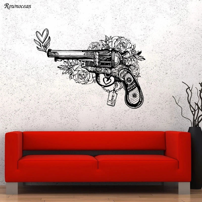 

Creative Wall Stickers Weapons Gun Pattern Flowers Love Heart Decor Vinyl Art Decal Home House Decoration Removable Mural GU18