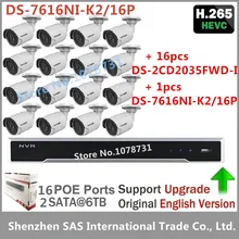 16pcs Hikvision DS-2CD2035FWD-I H.265 3MP IP Camera + Hikvision Embedded Plug & Play 4K NVR DS-7616NI-K2/16P Video Surveillance