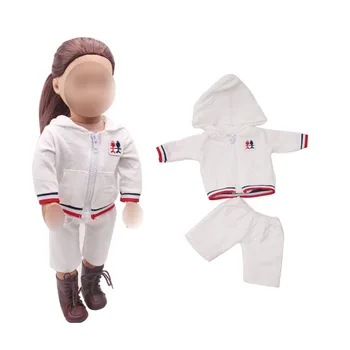 

18 inch Girls doll suit Stylish hoodie with white pants American new born clothes Baby toys fit 43 cm baby accessories c315