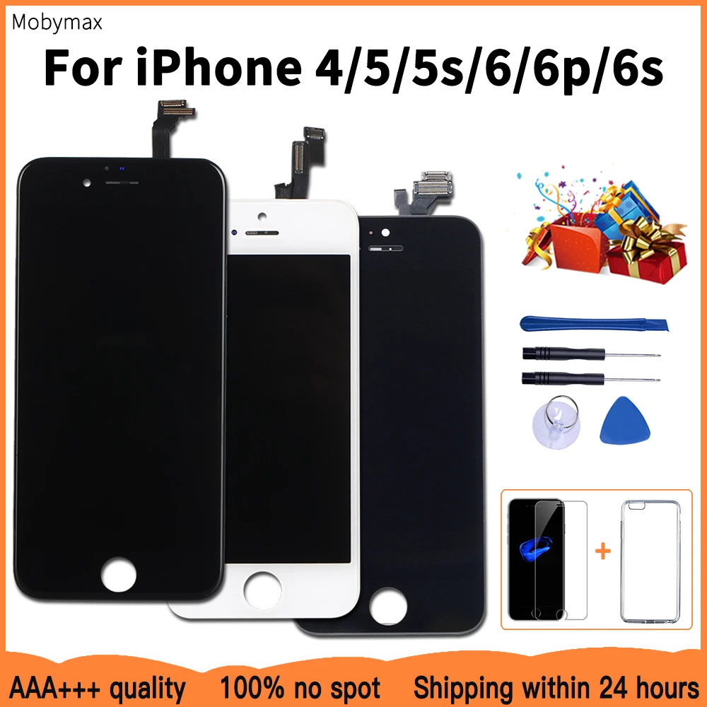 

AAA+++ LCD Display For iPhone 6 Check&Test Touch Screen Replacement for iPhone 5 5s 6plus 6s 4+Tempered Glass+Tools+TPU Case