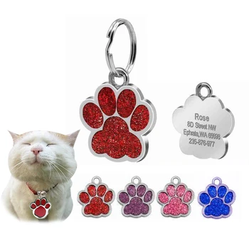 

YVYOO Glitter Custom Pet Dog Tag Personalized Free Engraved Dogs Cat ID Tags name telephone Paw Shape Q10