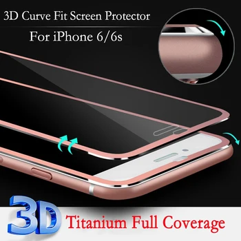 

100pcs For iphone 6/6S 3D Curved Full covered Titanium alloy Edge Tempered glass screen protector with retail box